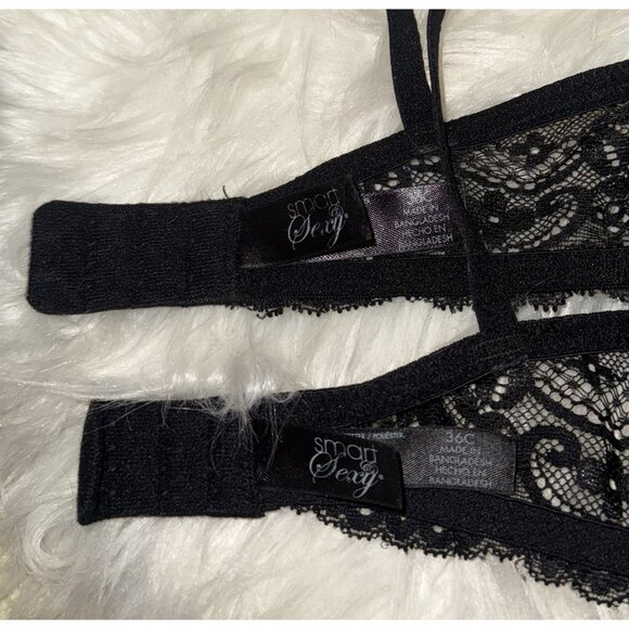 2 Smart & Sexy SA276 Super Push Up Bras Add 2 Cups Lace UW Womens 36C Black - Picture 5 of 6